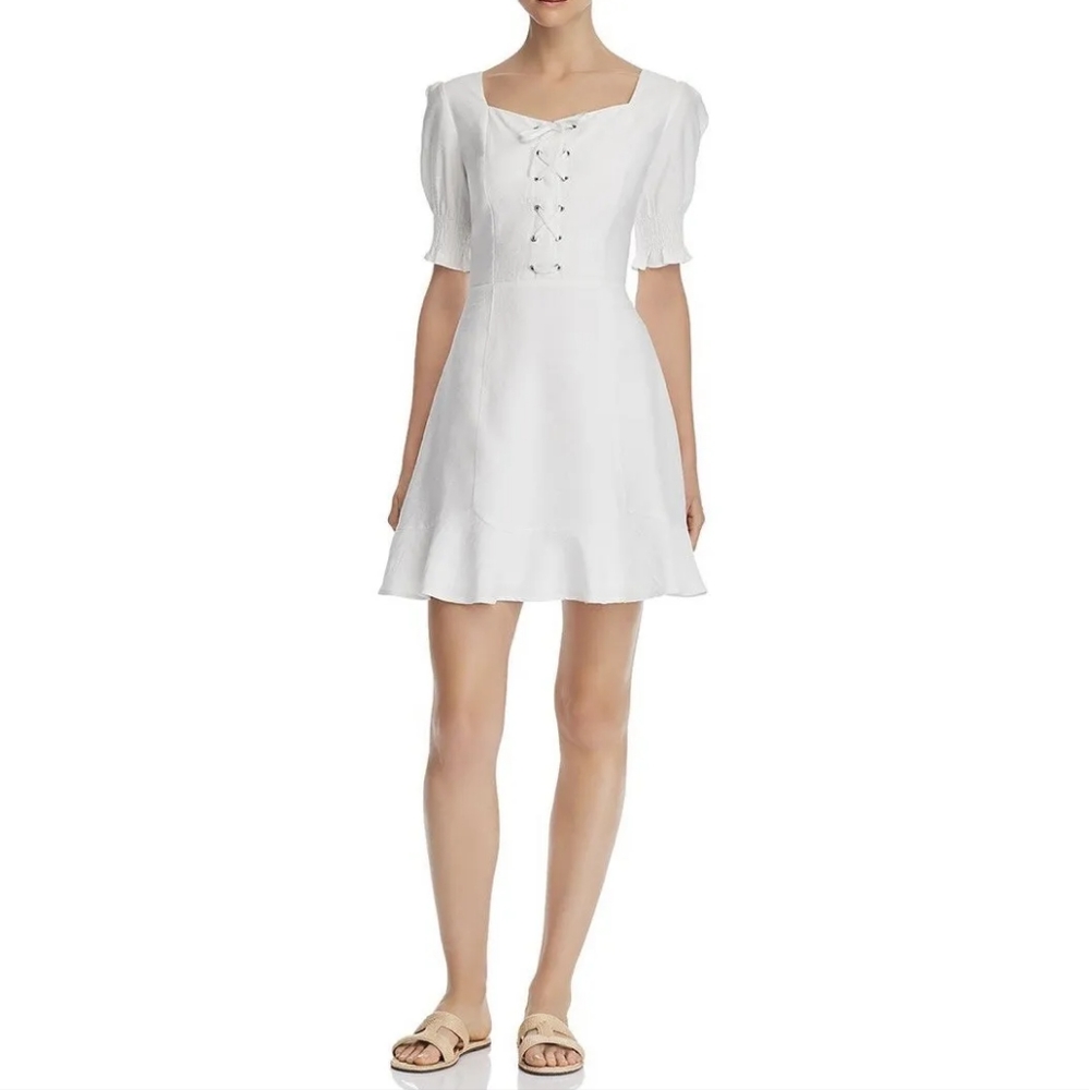 EUC Lost + Wander Lace-Up Bodice Smocked Ruffle Peasant Dress XS / S